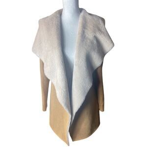 Twelfth Love Tan Faux Fur Front Knit Back Sweater Cardigan Women’s Size Large